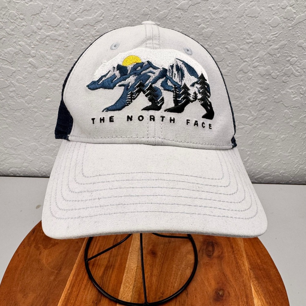 The North Face Gray Navy Bear Mountain Embroidered Mesh Trucker Hat OS